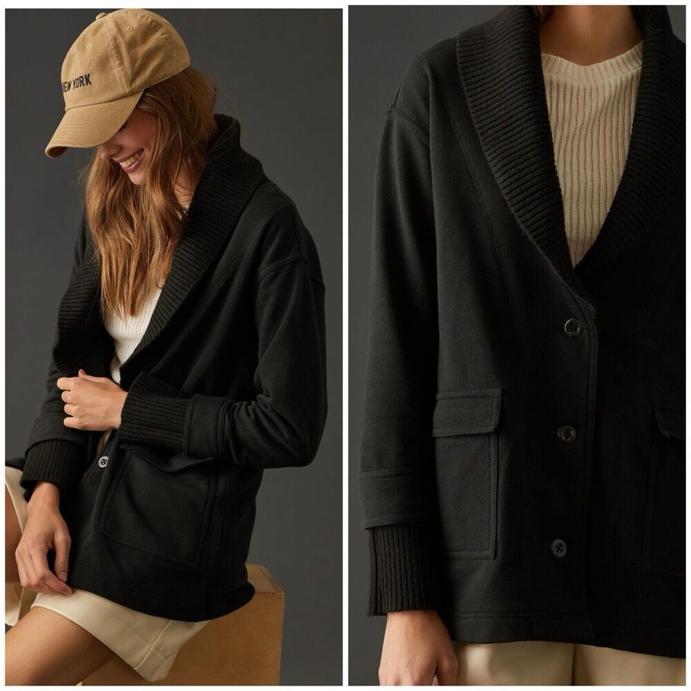 Daily Practice‎ Anthropologie V Neck Cardigan Black Sweater Size Large